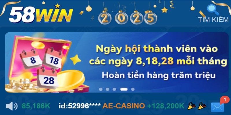 Khuyến mãi 58WIN liên tục cập nhật mới hàng ngày